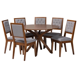 Baxton Studio Mana Modern Grey and Walnut Brown Wood 7-Piece Dining Set